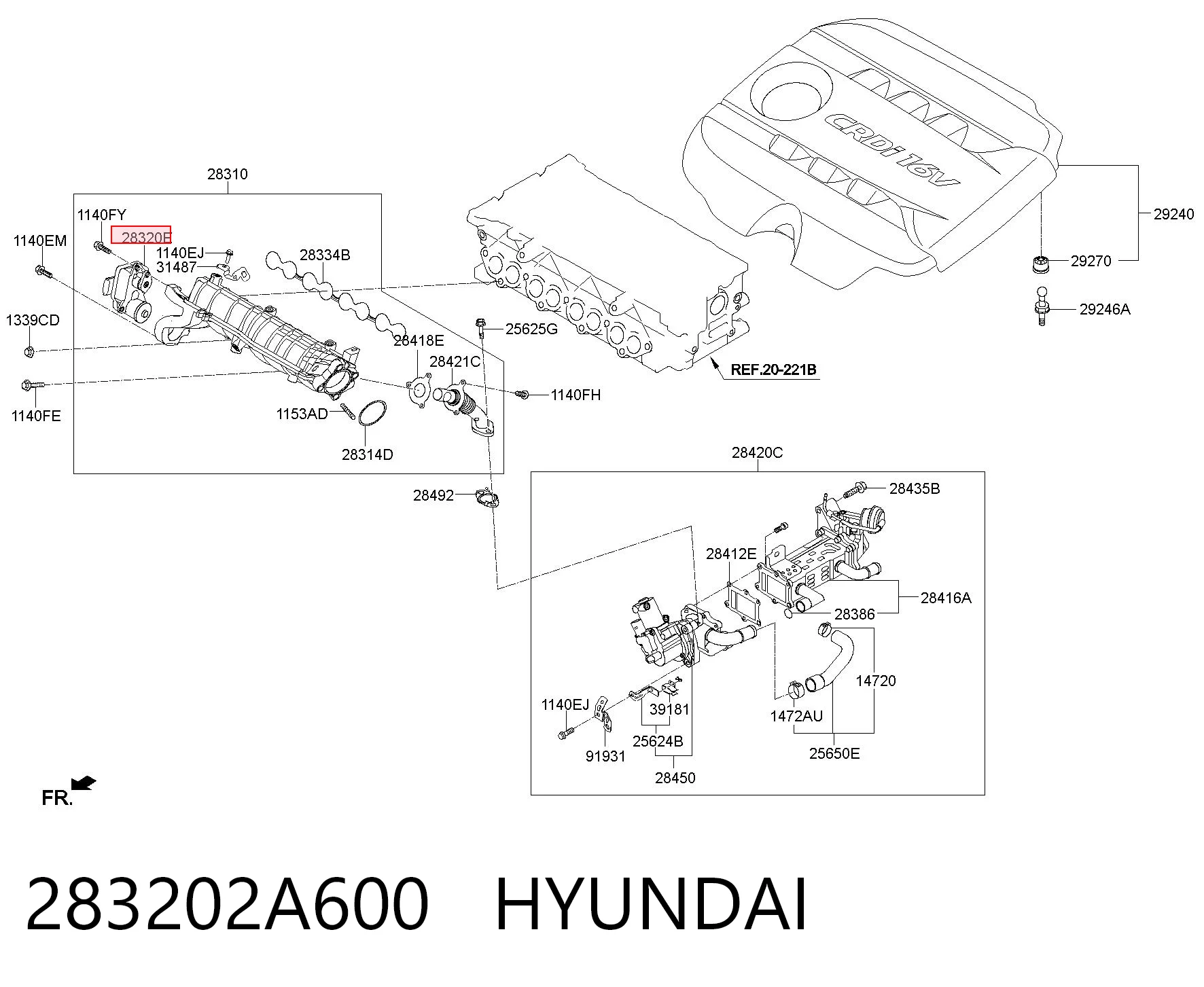 283202A600 Hyundai/Kia Válvula (atuador) de acionamento das comportas de tubo coletor de admissão