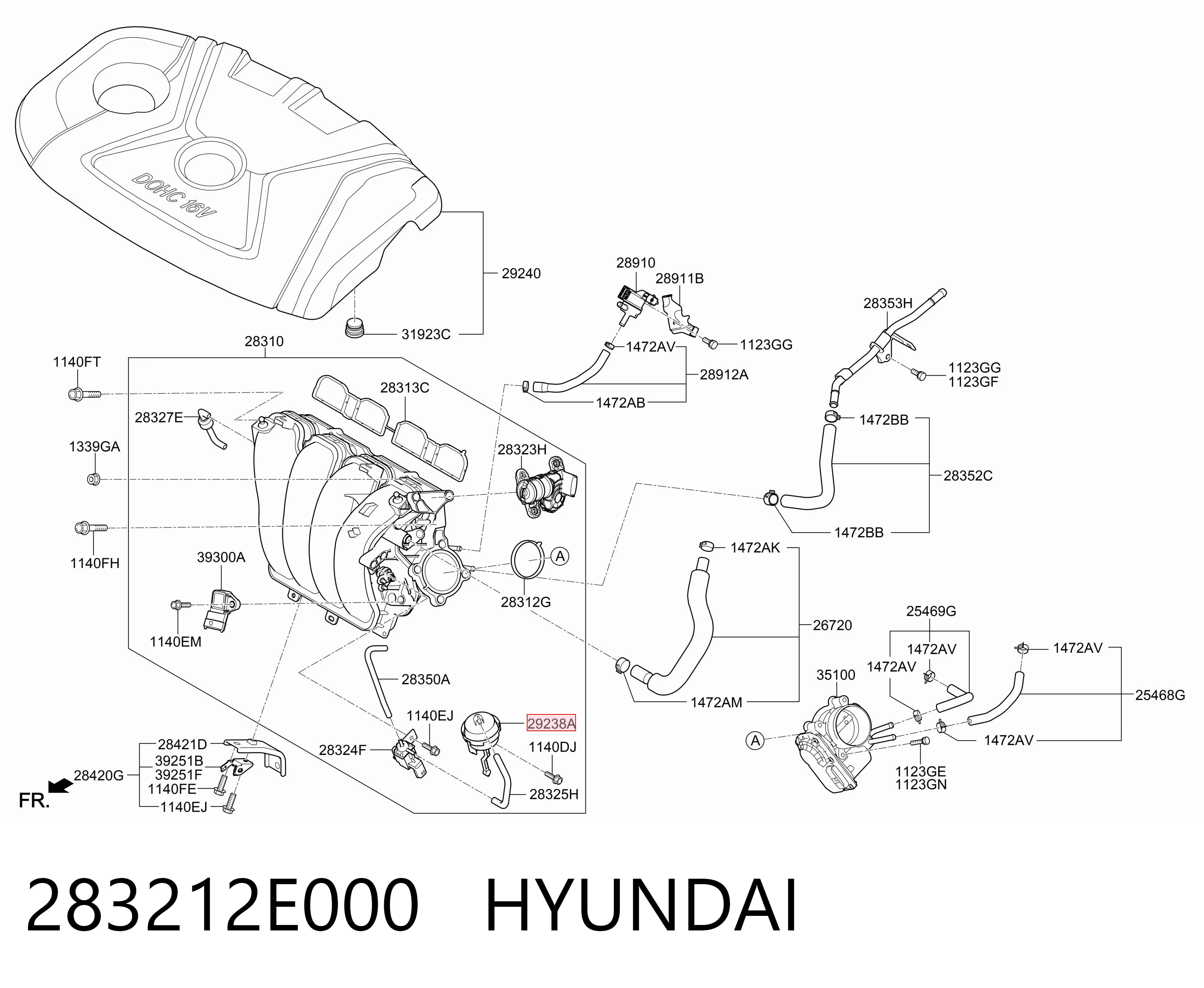283212E000 Hyundai/Kia Válvula (atuador) de acionamento das comportas de tubo coletor de admissão