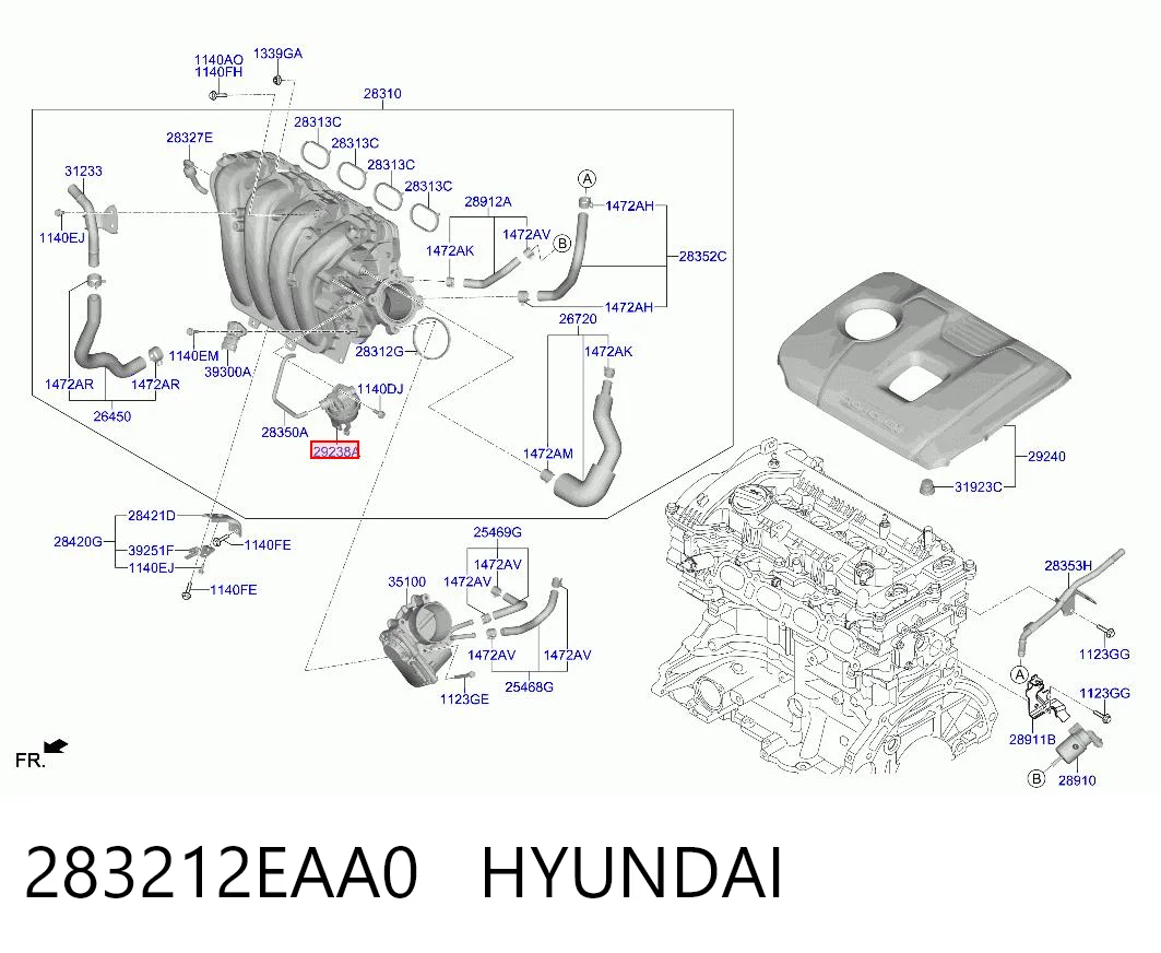 283212EAA0 Hyundai/Kia Válvula (atuador) de acionamento das comportas de tubo coletor de admissão