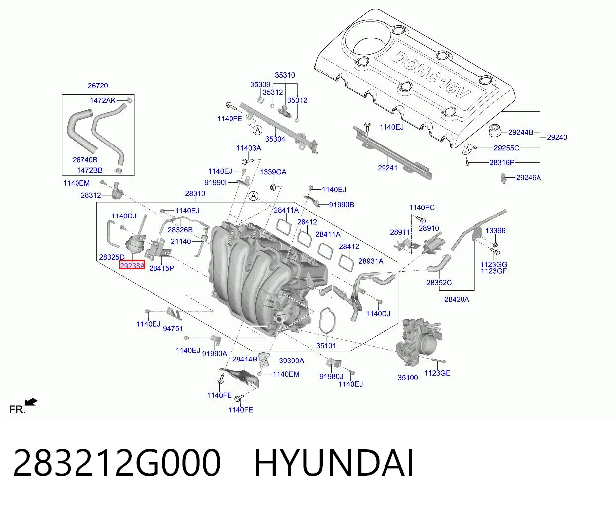 283212G000 Hyundai/Kia Válvula (atuador) de acionamento das comportas de tubo coletor de admissão