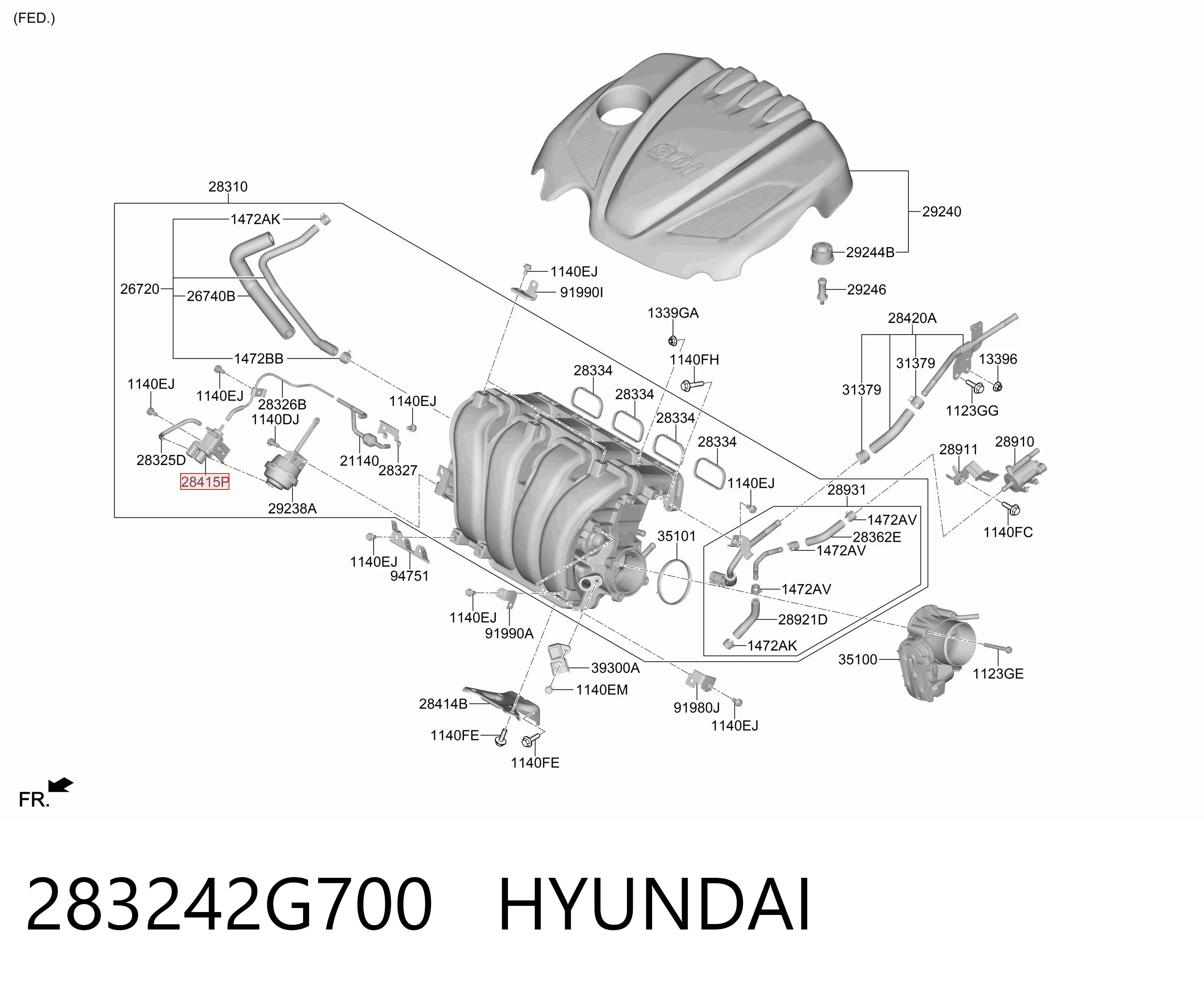283242G700 Hyundai/Kia Válvula solenoide de controlo de comporta de ar secundário