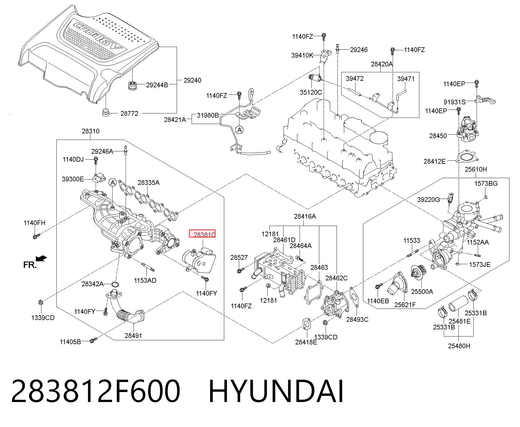 283812F600 Hyundai/Kia Válvula (atuador) de acionamento das comportas de tubo coletor de admissão
