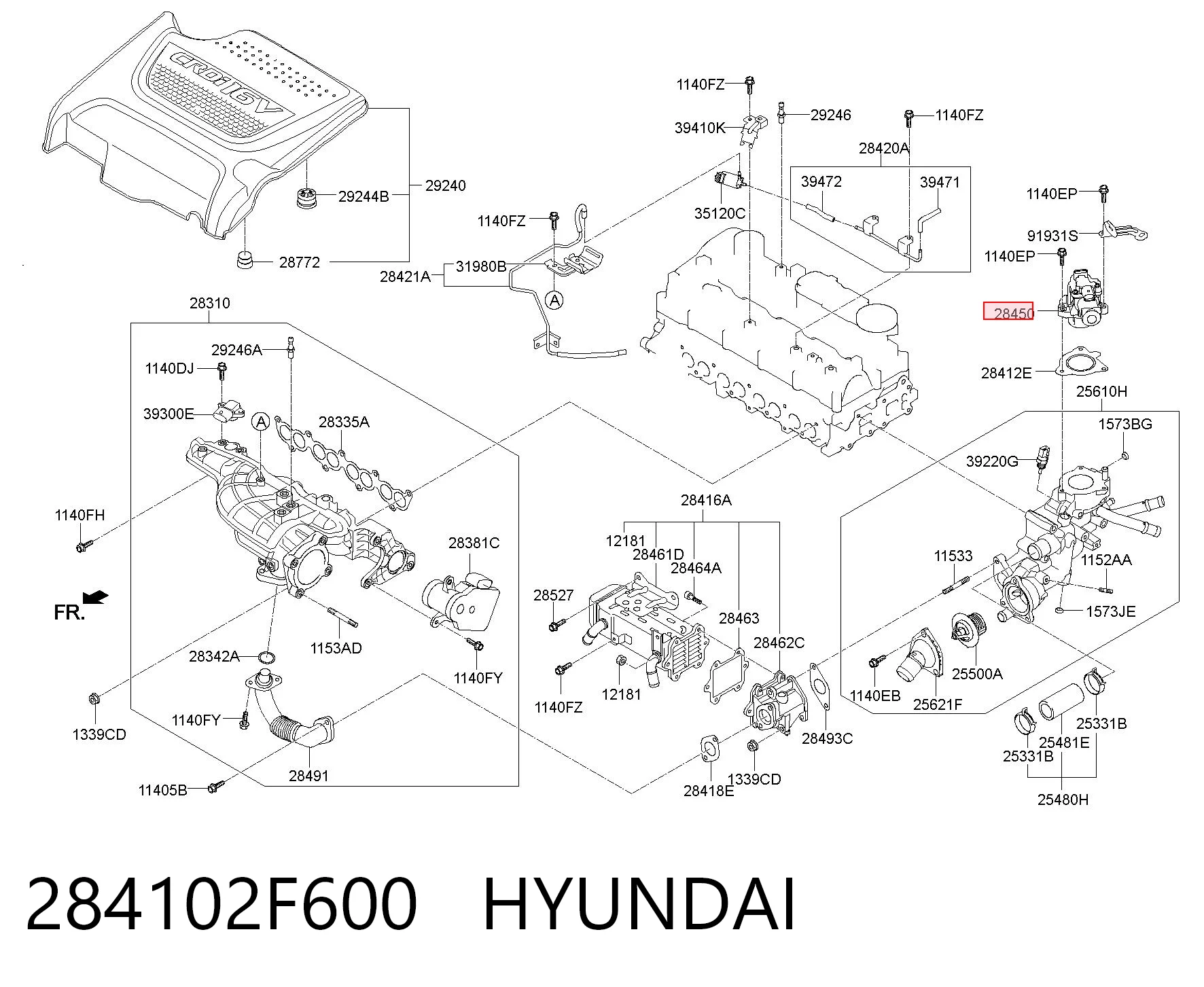 284102F600 Hyundai/Kia Válvula EGR de recirculação dos gases