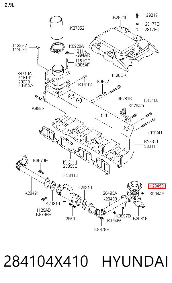 Válvula EGR de recirculação dos gases para Hyundai Terracan HP