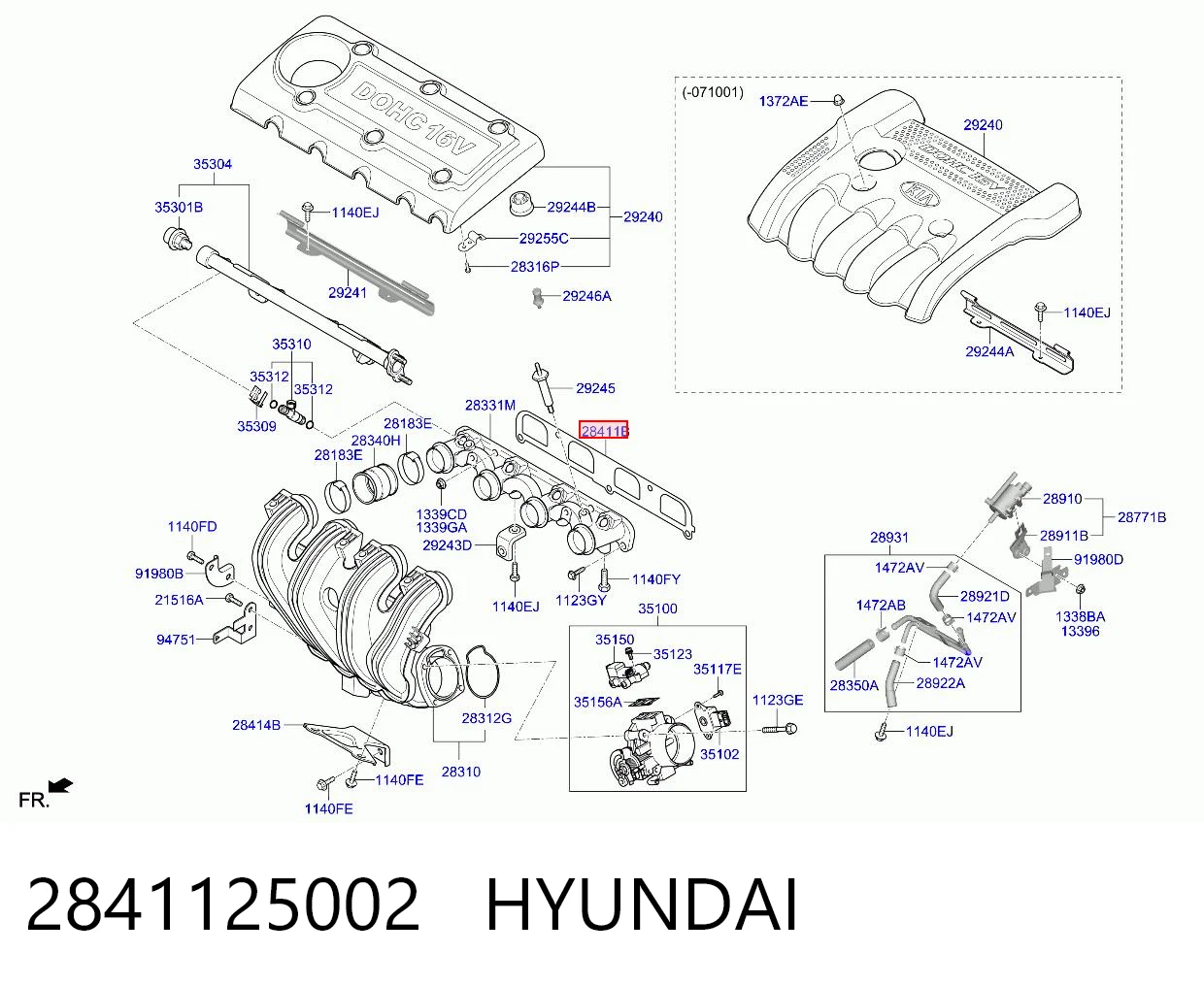 2841125002 Hyundai/Kia Vedante de tubo coletor de admissão