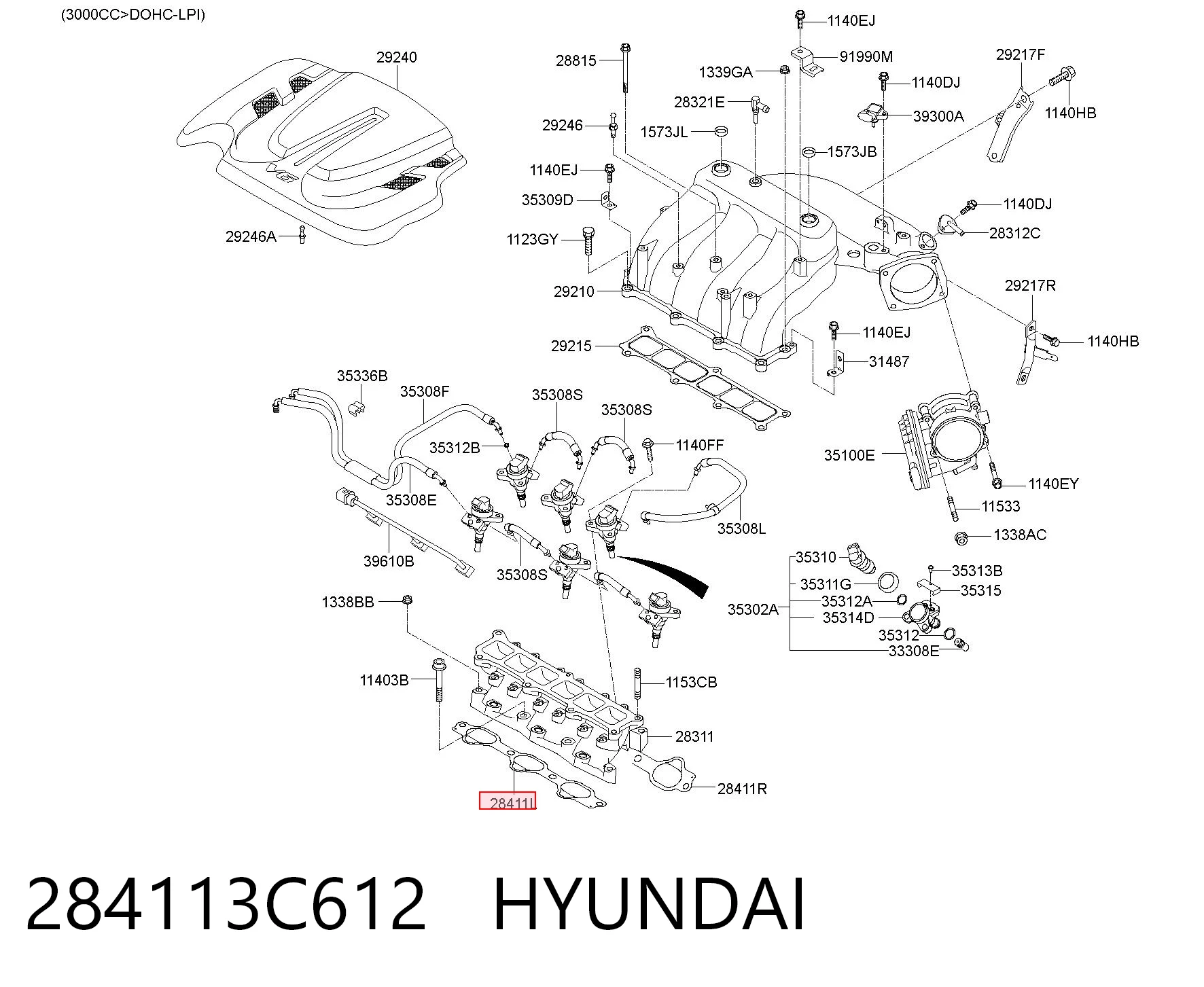 284113C612 Hyundai/Kia Vedante esquerdo de tubo coletor de admissão