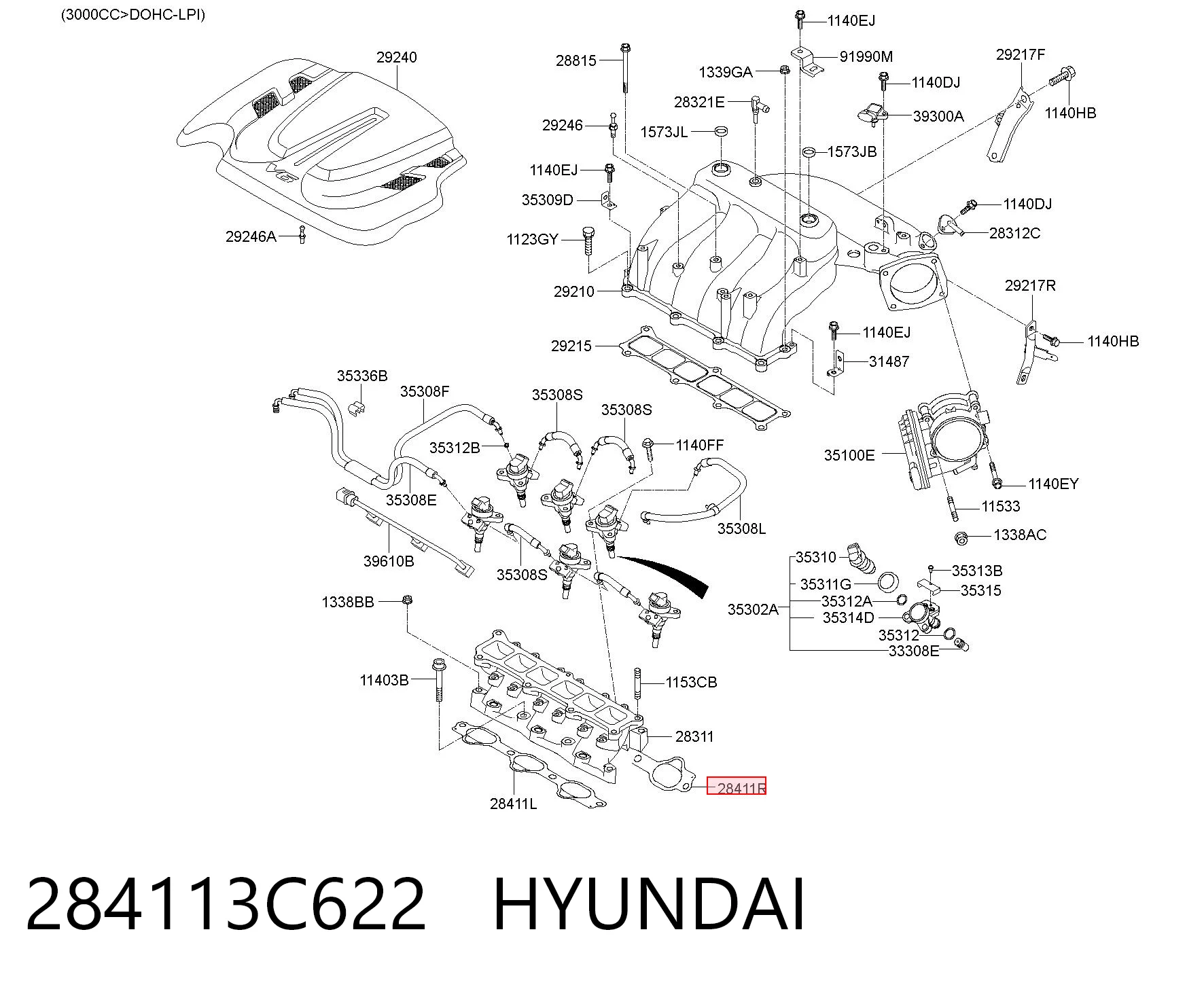 284113C622 Hyundai/Kia Vedante inferior direito de tubo coletor de admissão