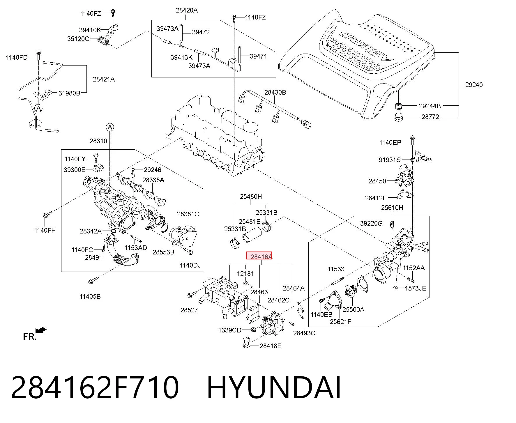 284162F710 Hyundai/Kia Radiador do sistema EGR de recirculação dos gases de escape