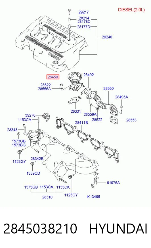 Válvula EGR de recirculação dos gases para Hyundai Sonata EF