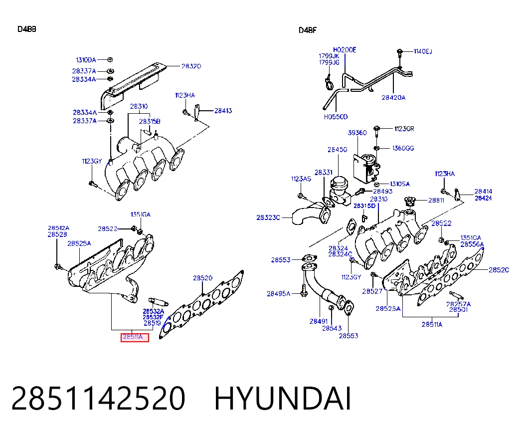 Tubo coletor de escape para Hyundai Galloper JK
