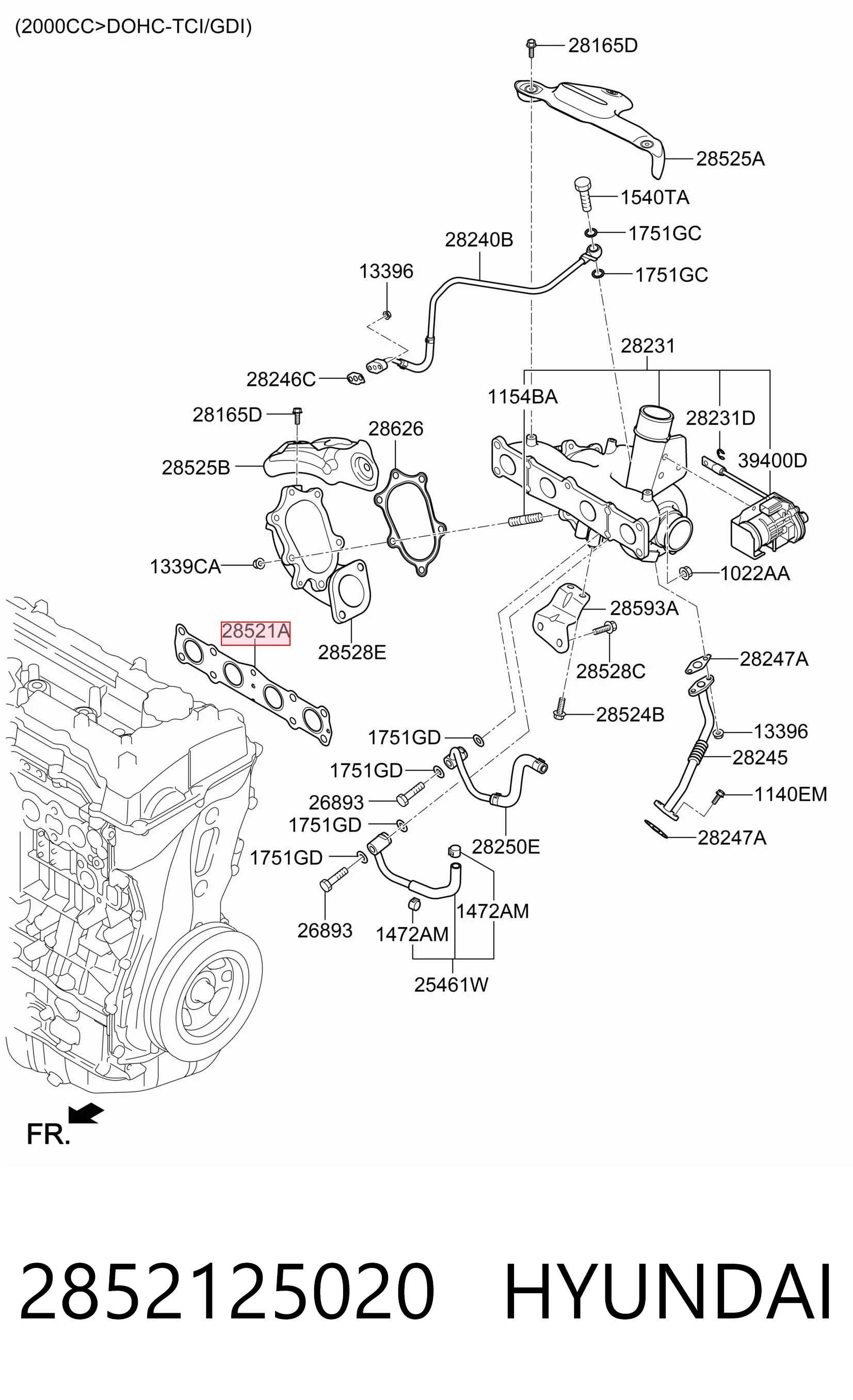 2852125020 Hyundai/Kia Vedante de tubo coletor de escape