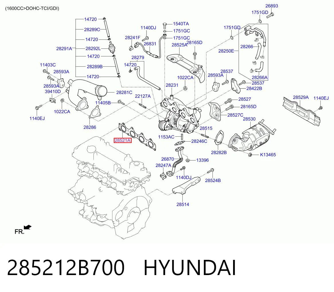 285212B700 Hyundai/Kia Vedante de tubo coletor de escape