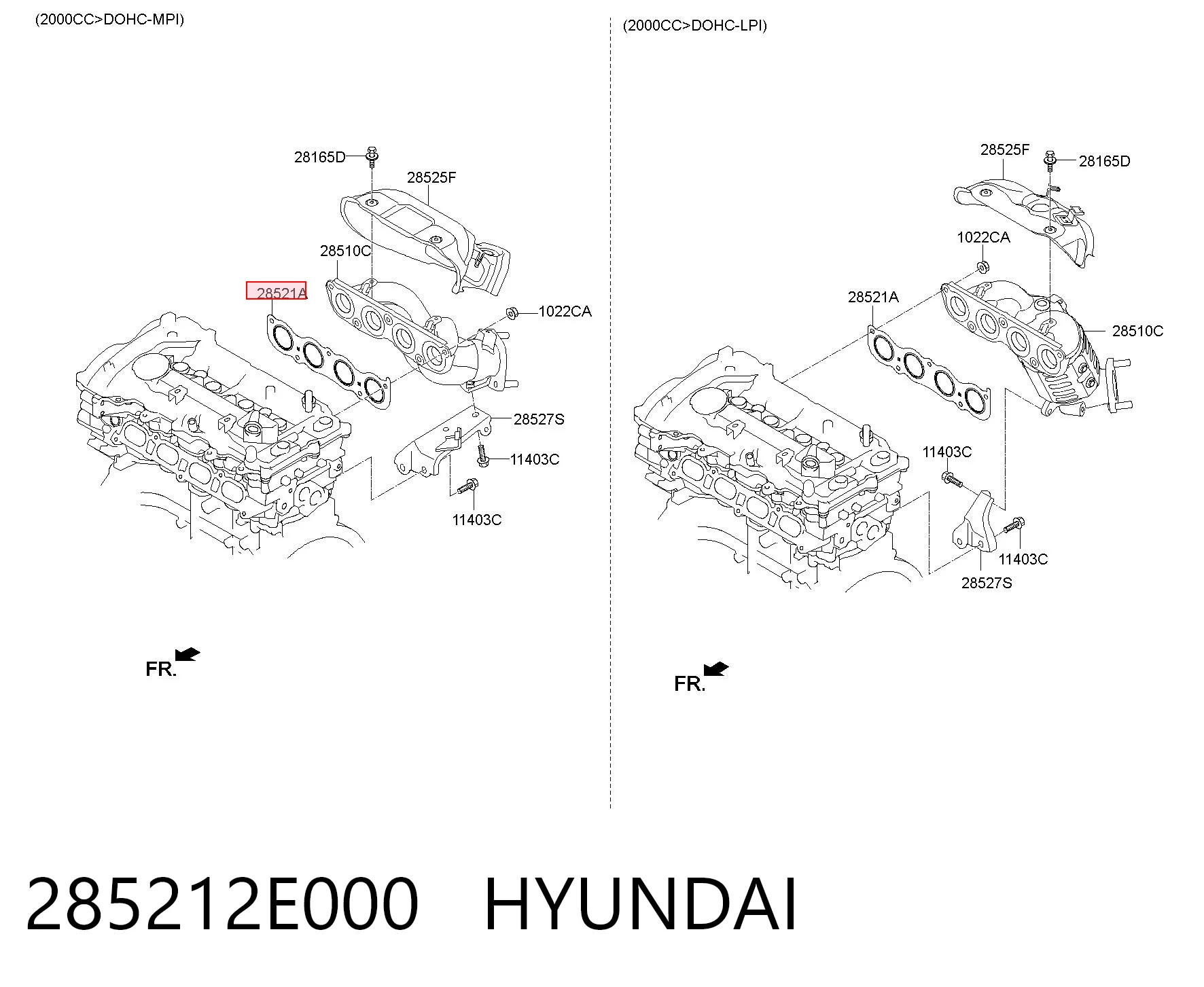 285212E000 Hyundai/Kia Vedante de tubo coletor de escape