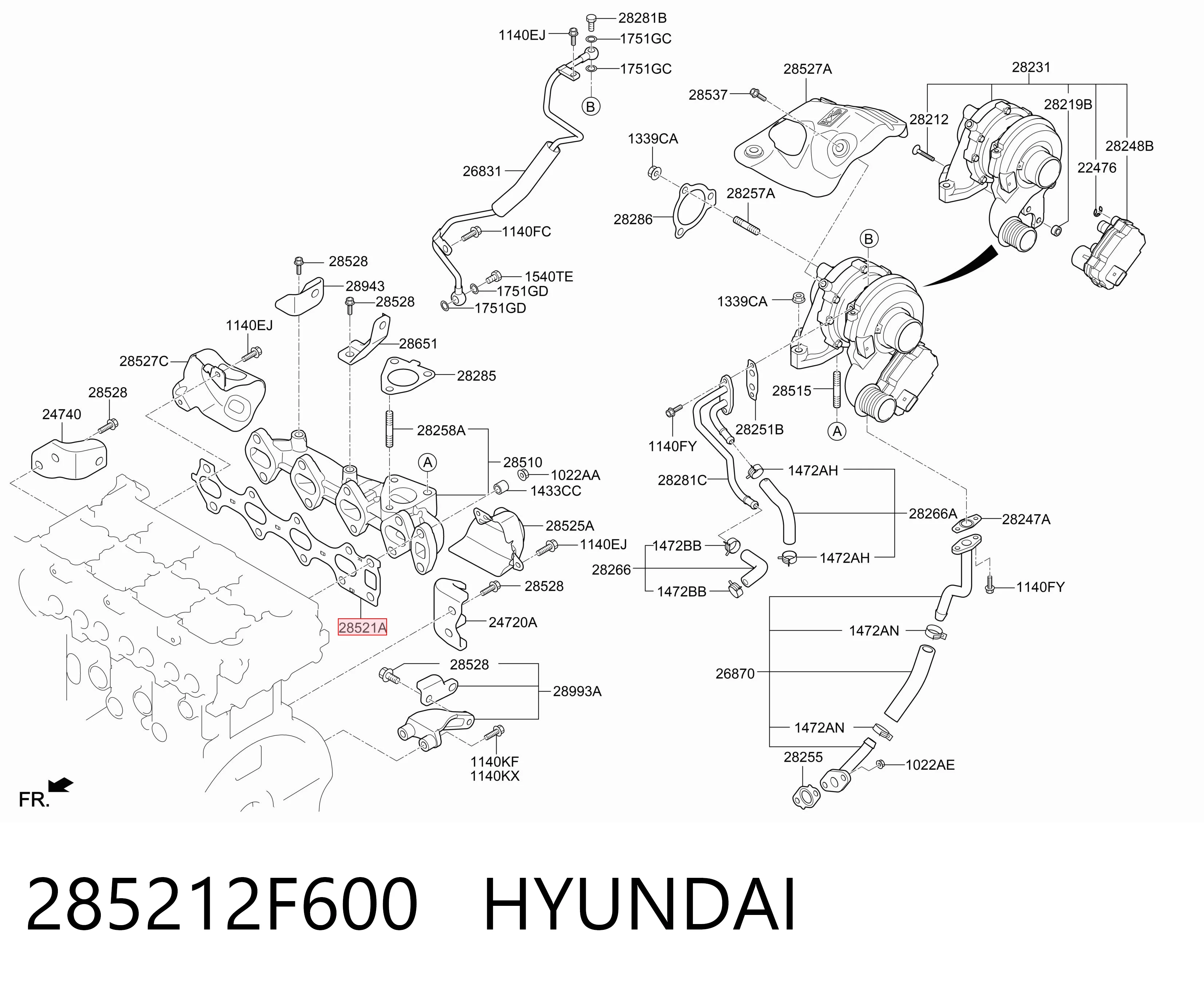 285212F600 Hyundai/Kia Vedante de tubo coletor de escape