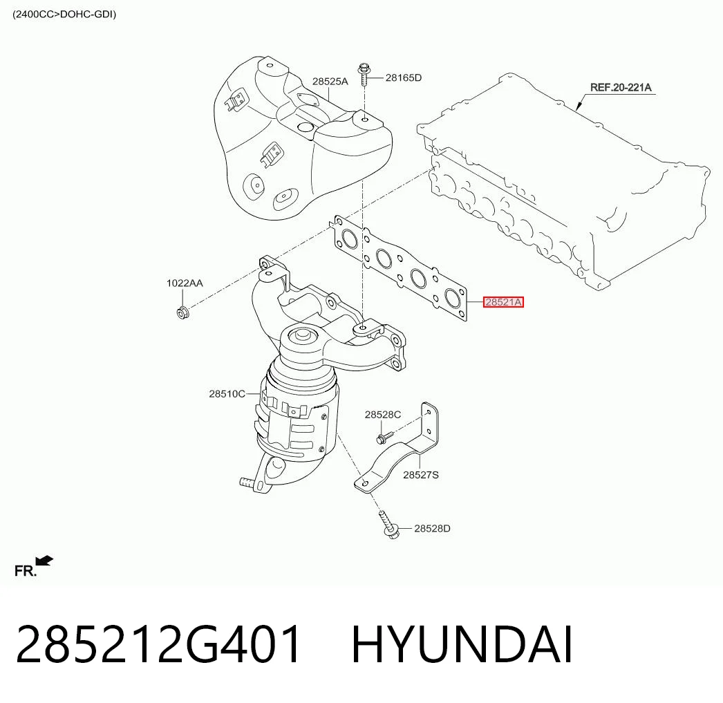 285212G401 Hyundai/Kia Vedante de tubo coletor de escape