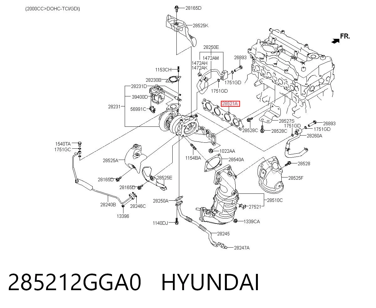 285212GGA0 Hyundai/Kia Vedante de tubo coletor de escape