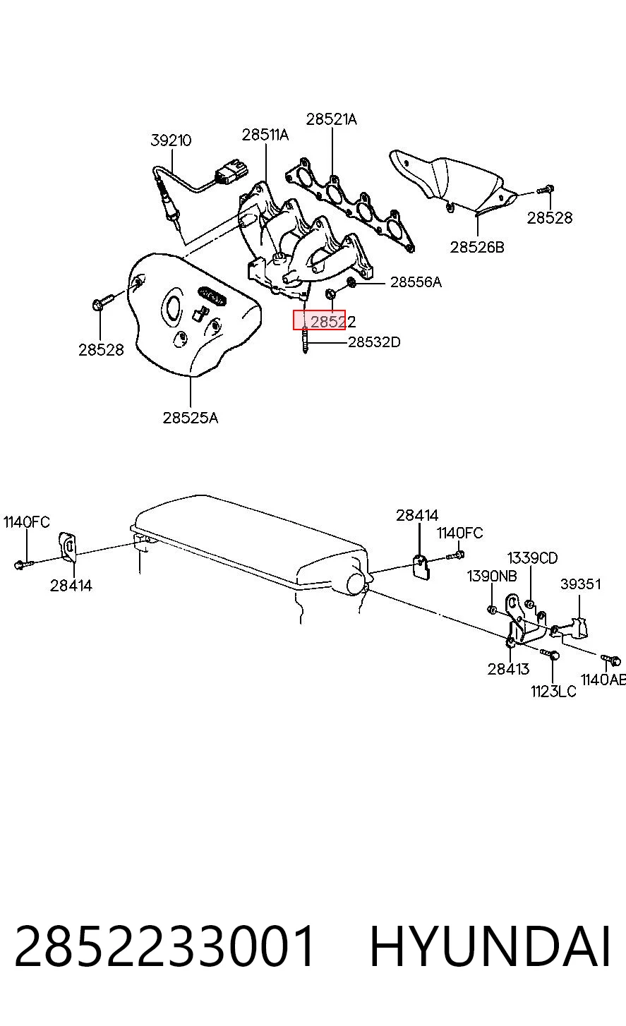 2852233001 Hyundai/Kia Porca de fixação de tubo de admissão do silenciador (de calças)