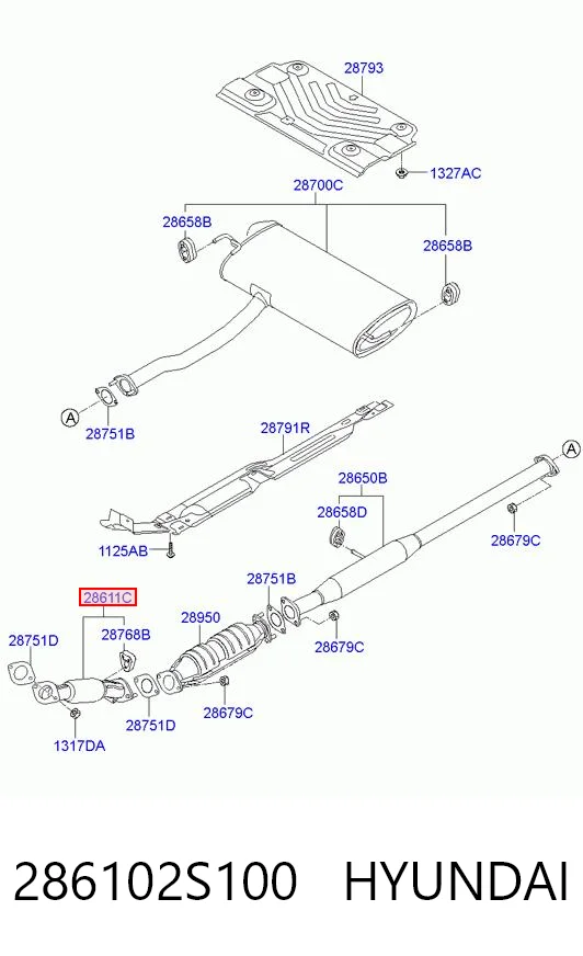 286102S100 Hyundai/Kia Silenciador, parte dianteira