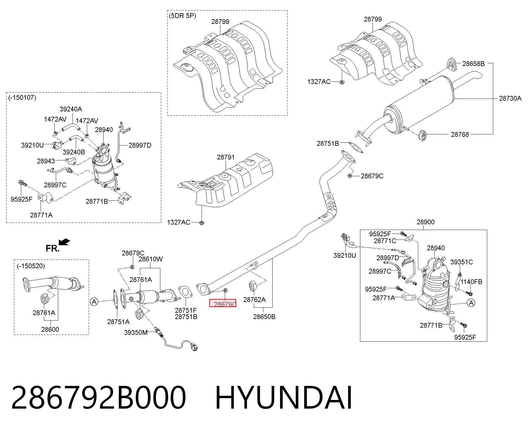 286792B000 Hyundai/Kia Porca de fixação de tubo de admissão do silenciador (de calças)