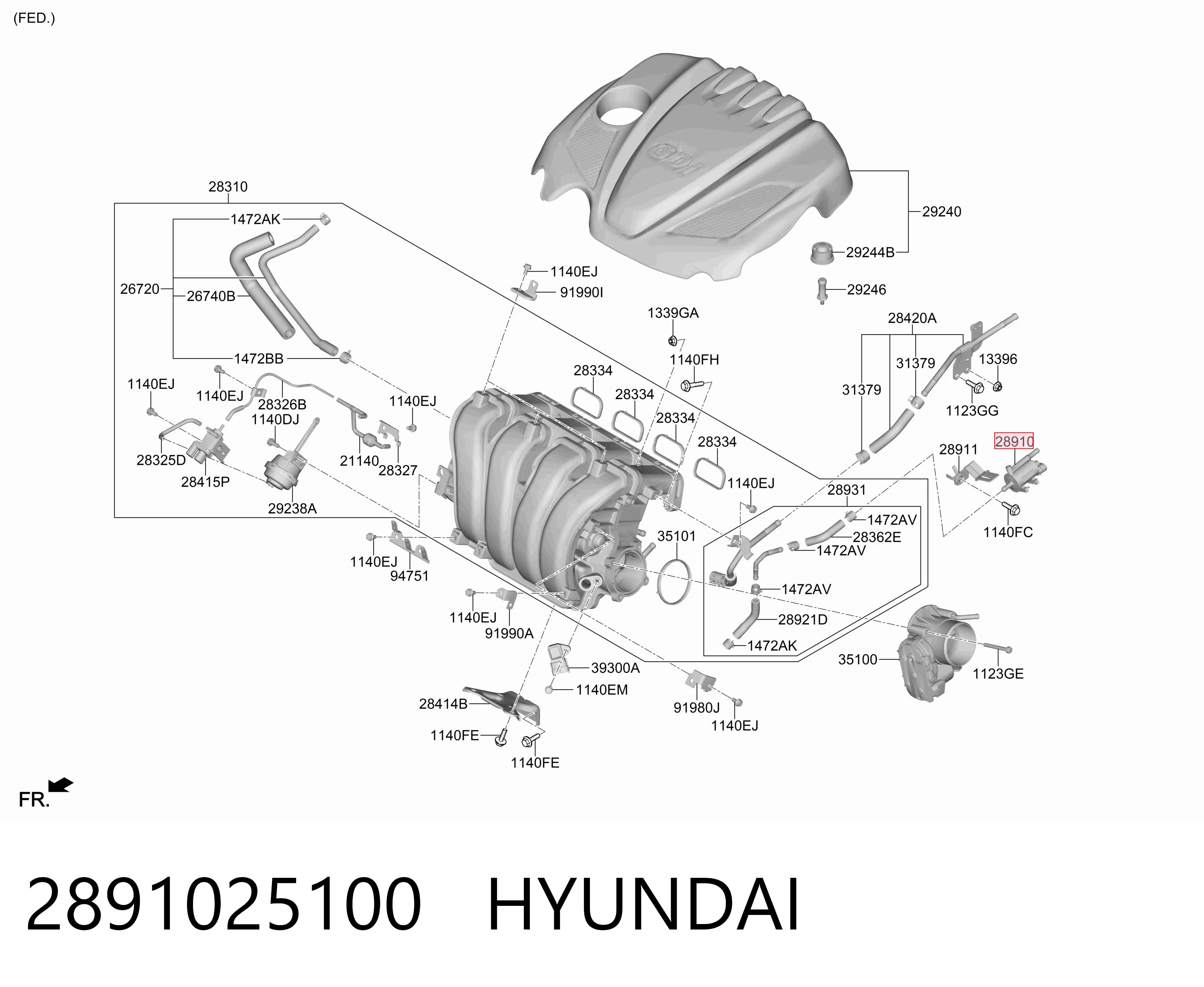2891025100 Hyundai/Kia Válvula de soprado de catalisador