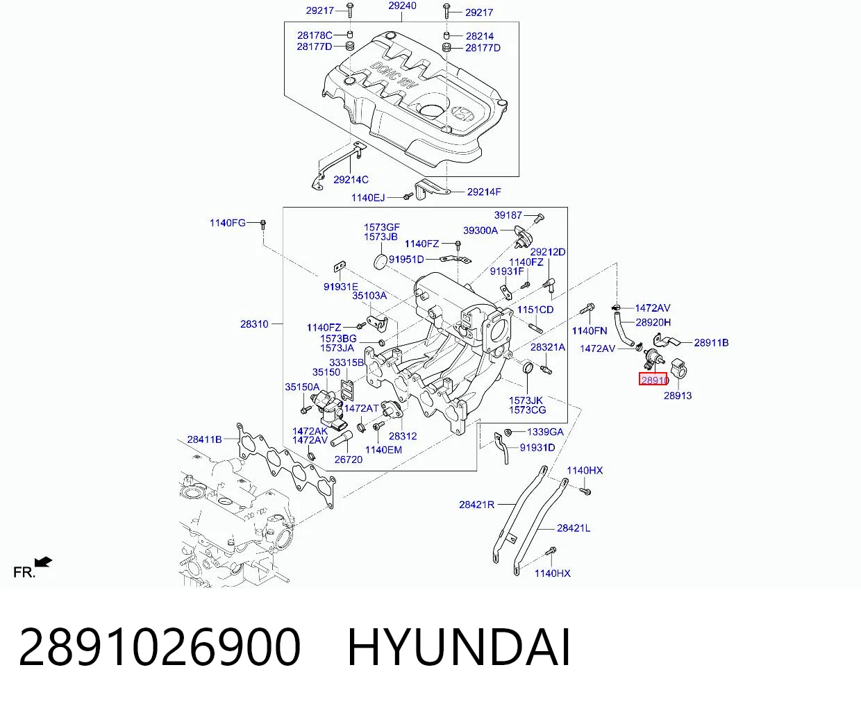 2891026900 Hyundai/Kia Válvula de soprado de catalisador