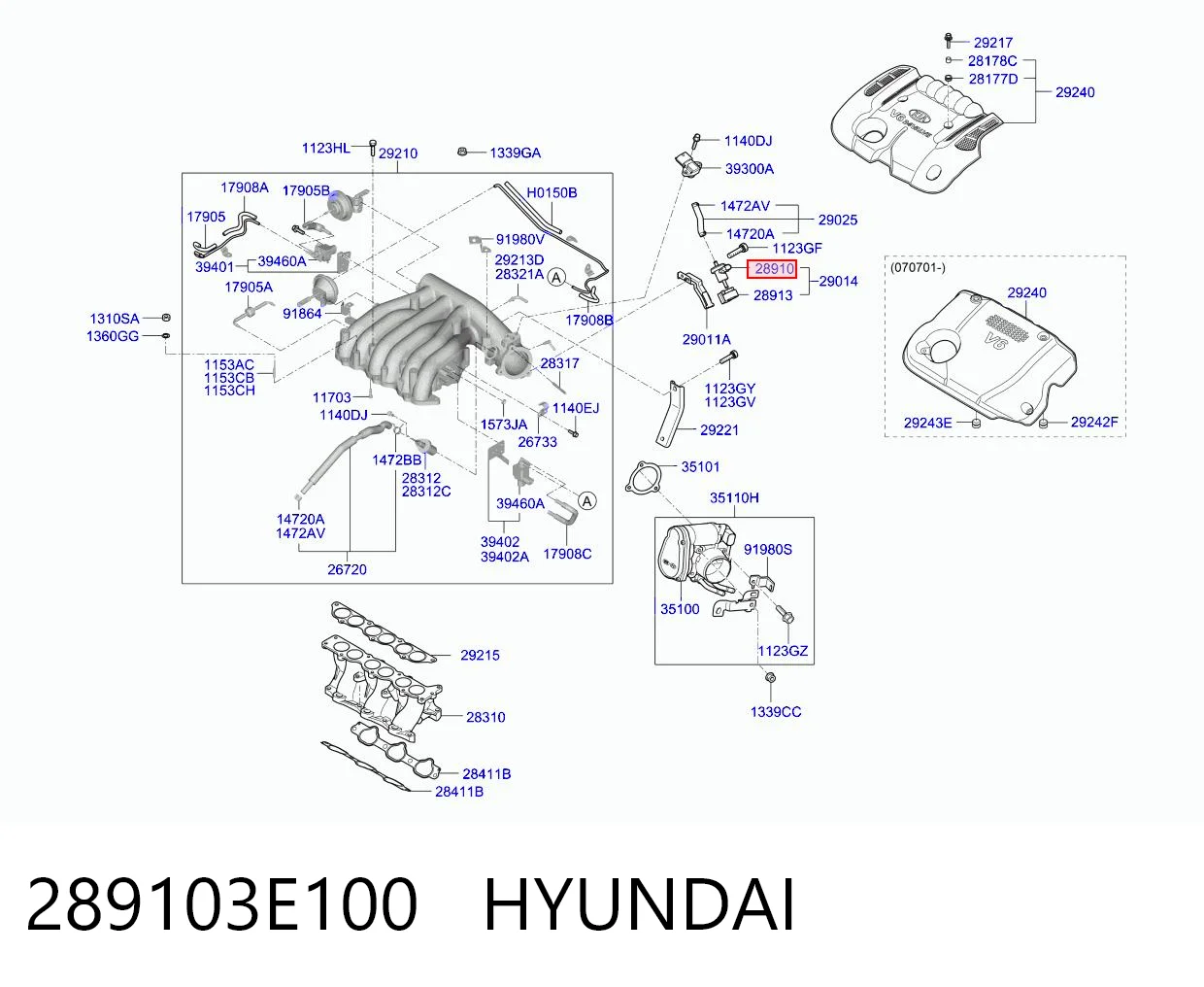 289103E100 Hyundai/Kia Válvula de soprado de catalisador