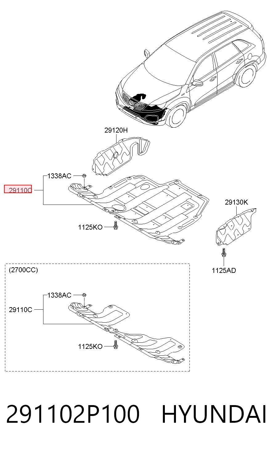 Proteção de motor, de panela (da seção de motor) KIA Sorento II XM