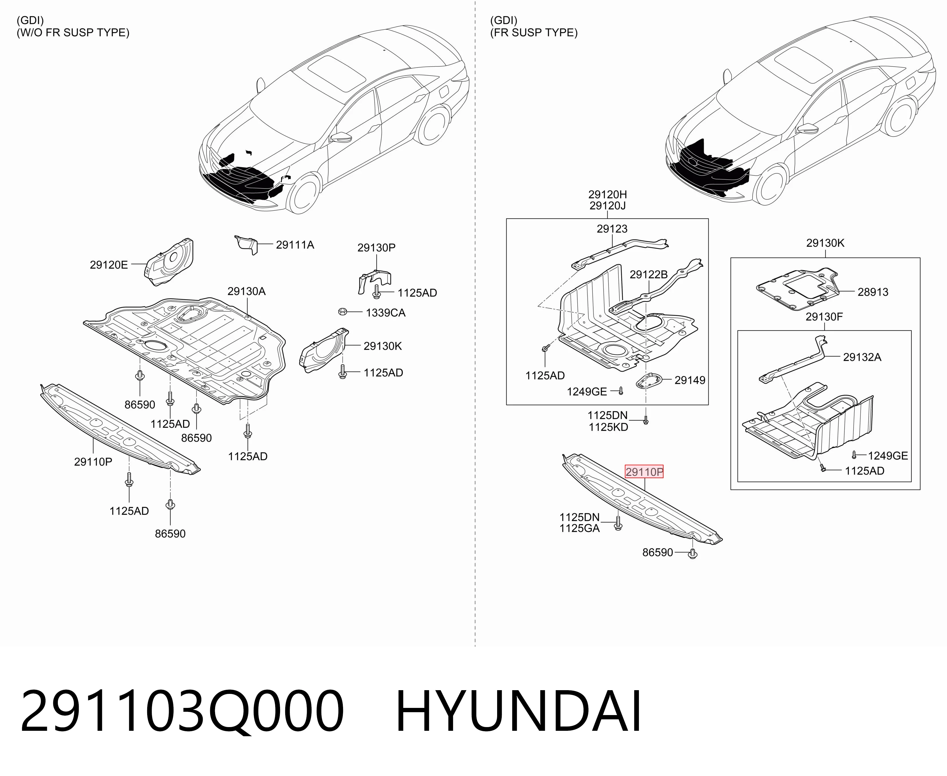 291103Q000 Hyundai/Kia Proteção de motor, de panela (da seção de motor)