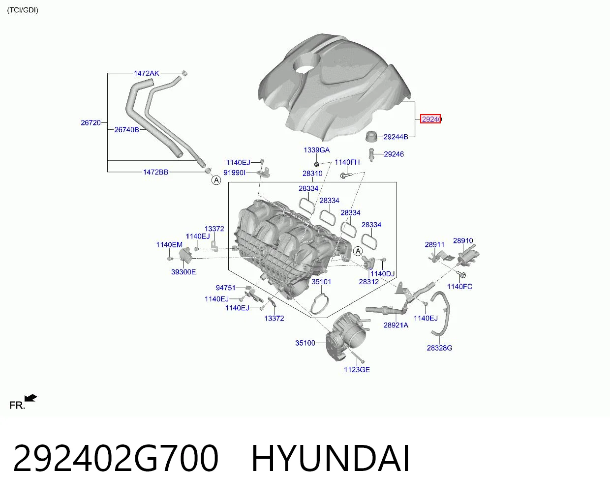 292402G700 Hyundai/Kia Tampa de motor decorativa