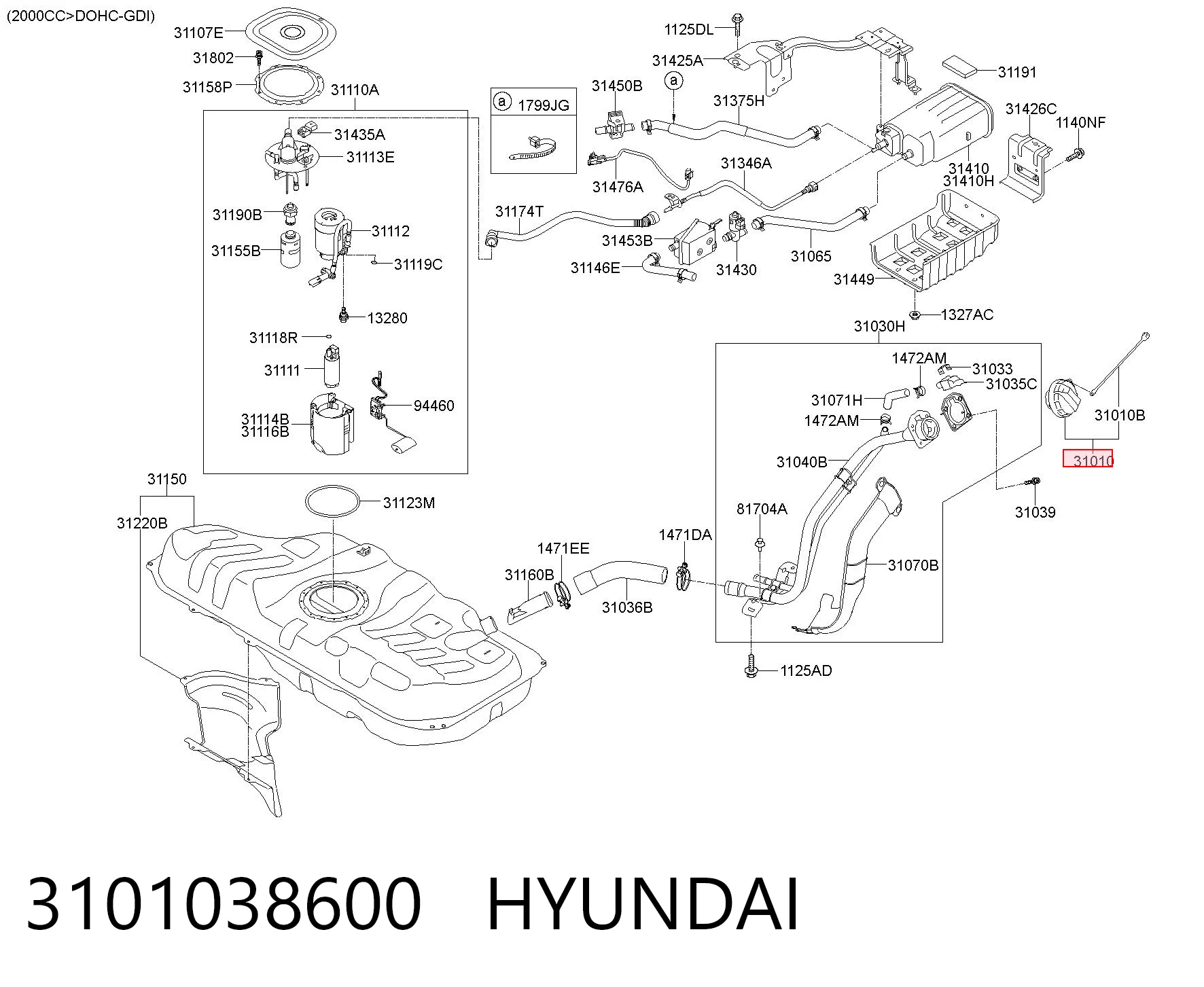 3101038600 Hyundai/Kia Tampa (tampão) do tanque de combustível