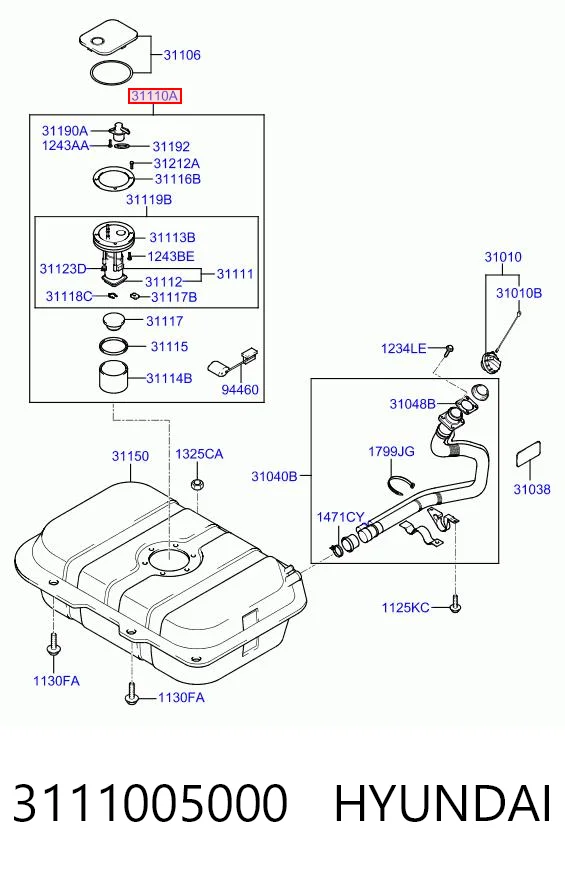 3111005000 Hyundai/Kia Módulo de bomba de combustível com sensor do nível de combustível