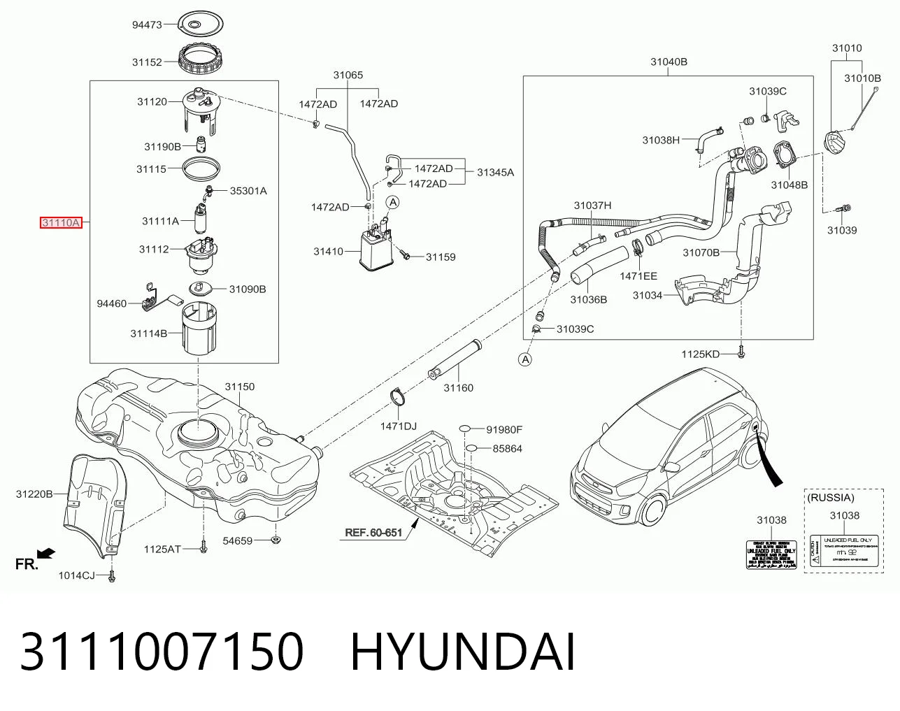 3111007150 Hyundai/Kia Módulo de bomba de combustível com sensor do nível de combustível