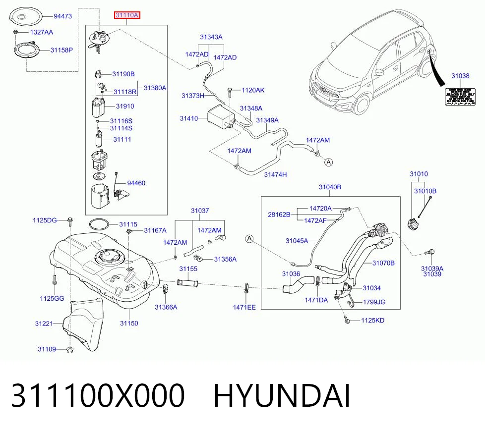 311100X000 Hyundai/Kia Módulo de bomba de combustível com sensor do nível de combustível