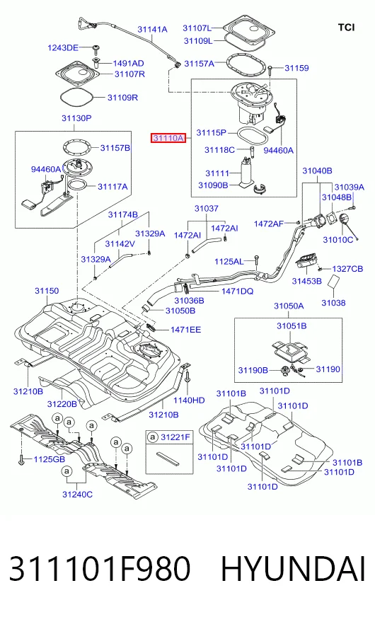 311101F980 Hyundai/Kia Módulo de bomba de combustível com sensor do nível de combustível