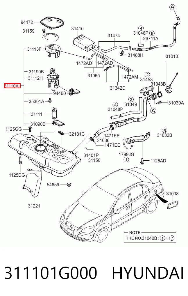 311101G000 Hyundai/Kia Módulo de bomba de combustível com sensor do nível de combustível
