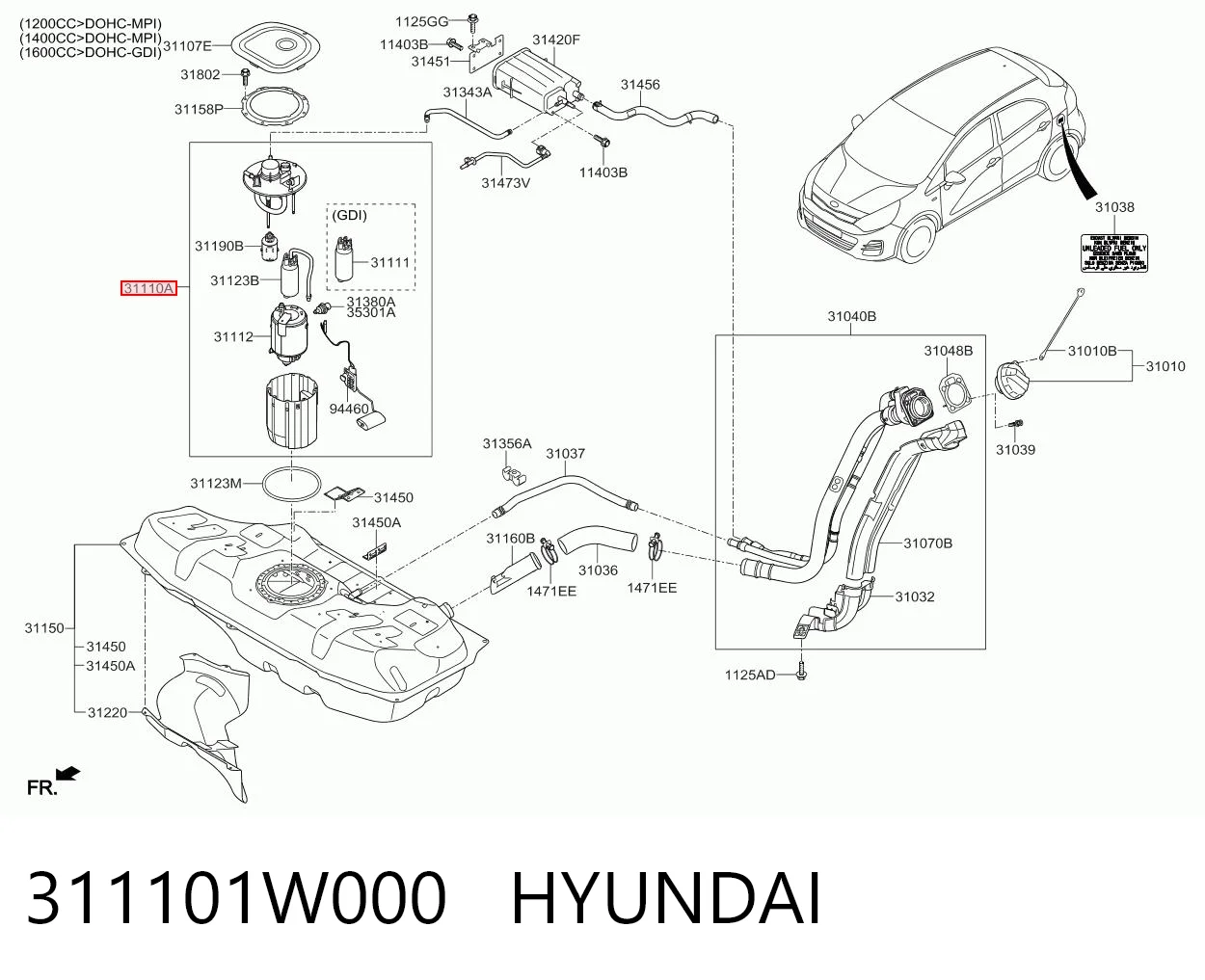 311101W000 Hyundai/Kia Módulo de bomba de combustível com sensor do nível de combustível