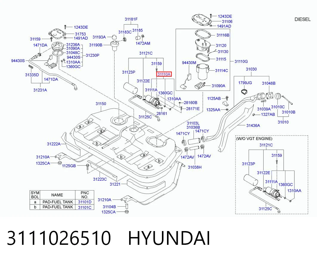 3111026510 Hyundai/Kia Módulo de bomba de combustível com sensor do nível de combustível