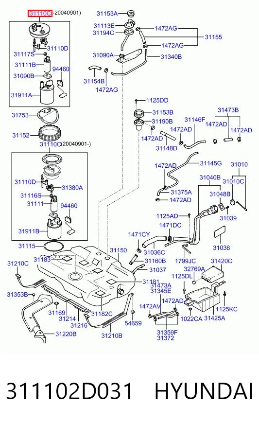 Módulo de bomba de combustível com sensor do nível de combustível Hyundai Coupe II GK