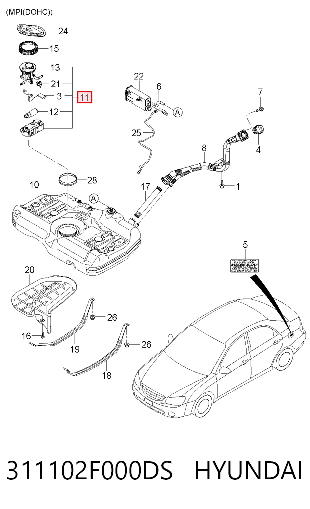  Módulo de bomba de combustível com sensor do nível de combustível KIA Cerato I sedan (LD) (2004 - 2008) I