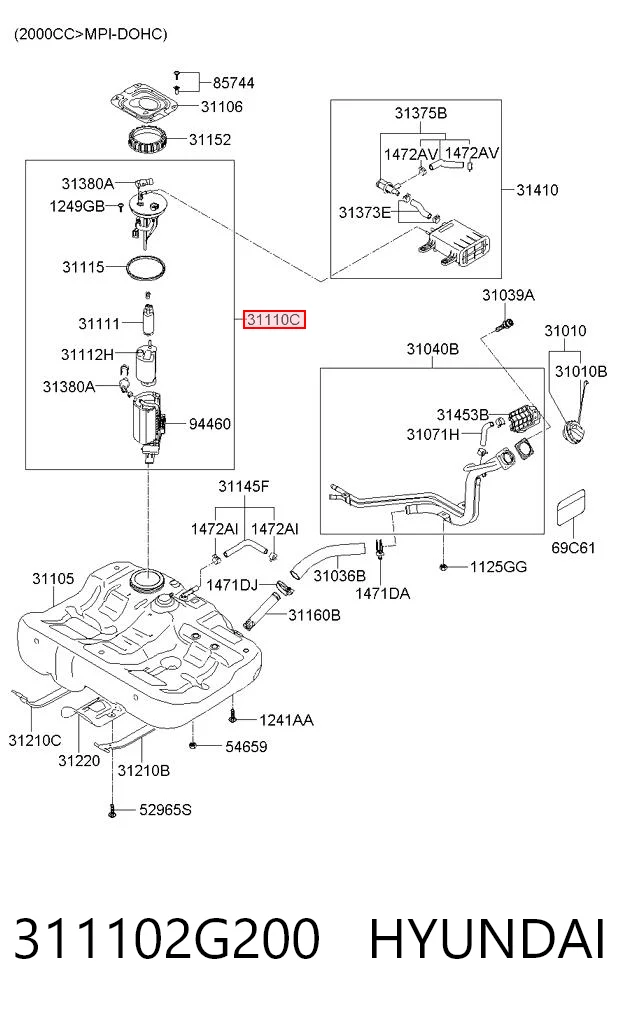 311102G200 Hyundai/Kia Módulo de bomba de combustível com sensor do nível de combustível