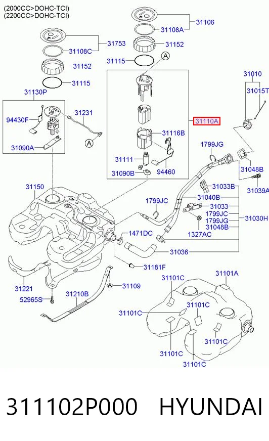 311102P000 Hyundai/Kia Módulo de bomba de combustível com sensor do nível de combustível