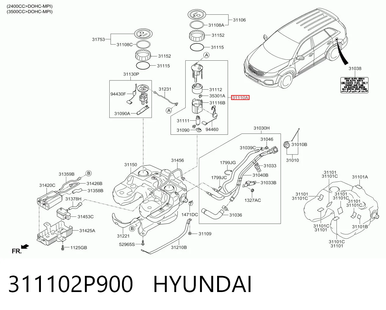 311102P900 Hyundai/Kia Módulo de bomba de combustível com sensor do nível de combustível