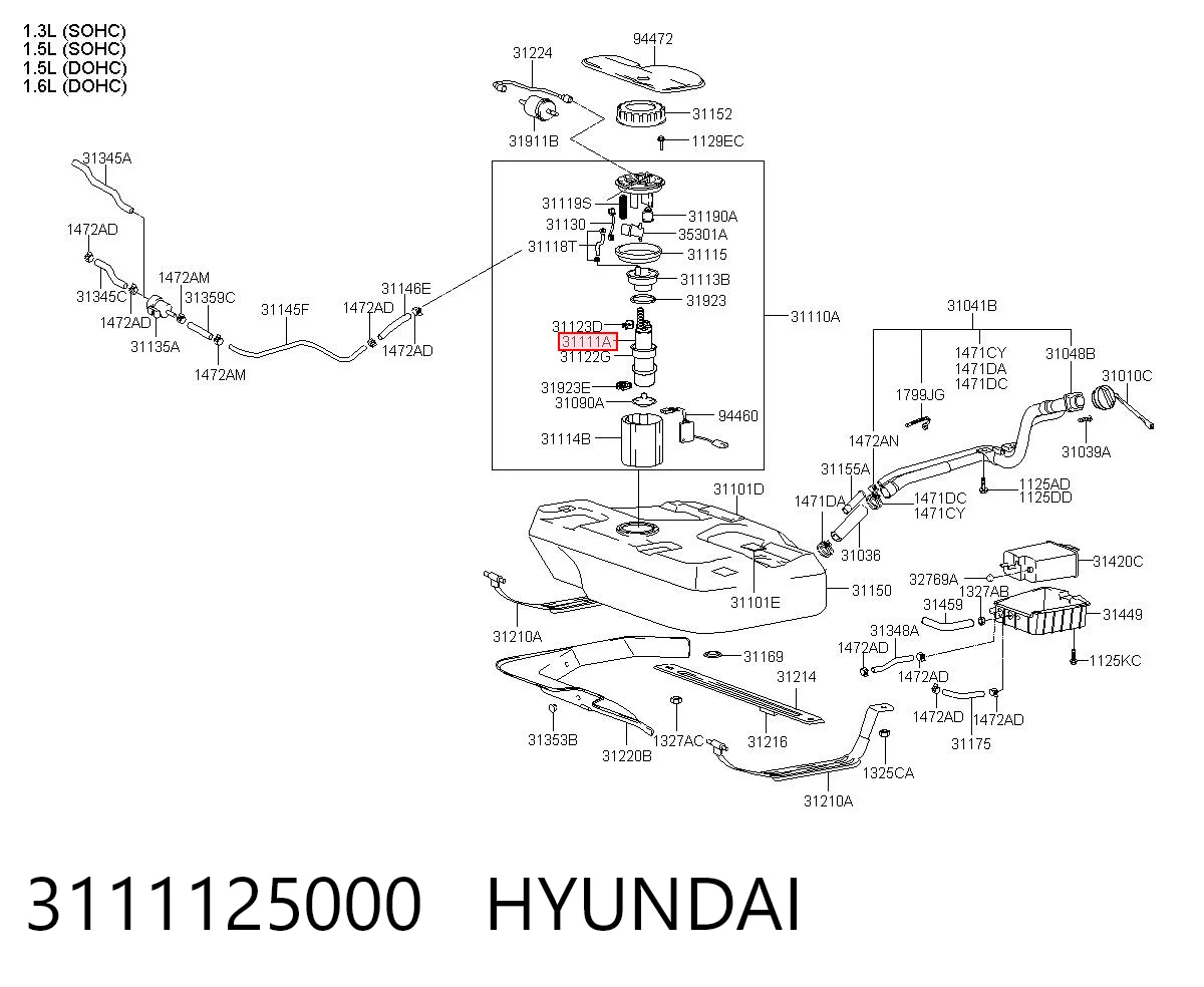3111125000 Hyundai/Kia Bomba de combustível elétrica submersível