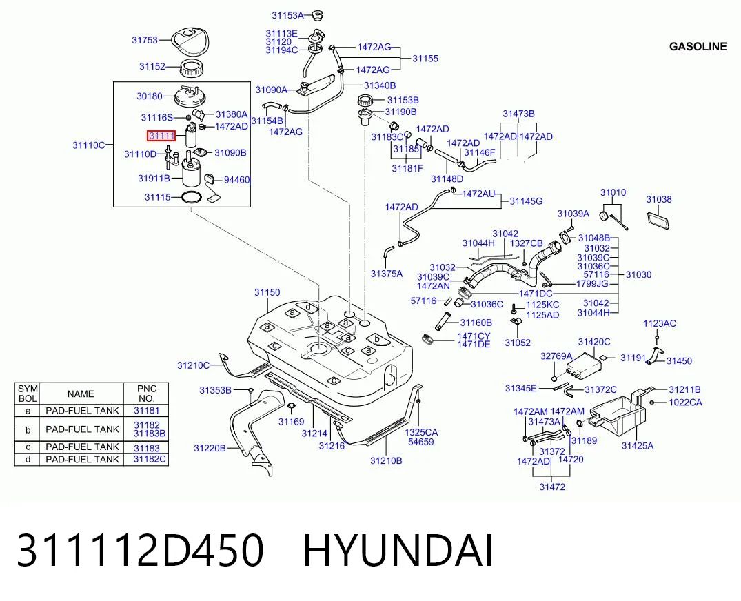 311112D450 Hyundai/Kia Bomba de combustível elétrica submersível