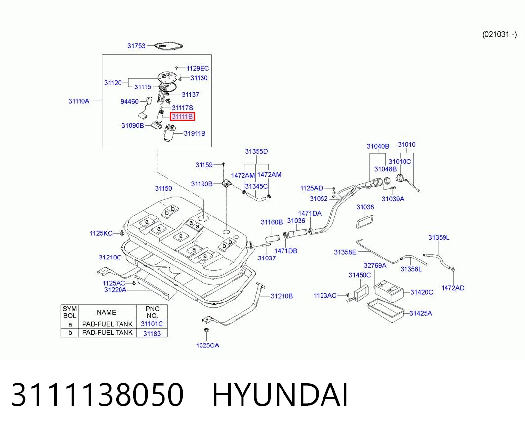 3111138050 Hyundai/Kia Elemento de turbina da bomba de combustível