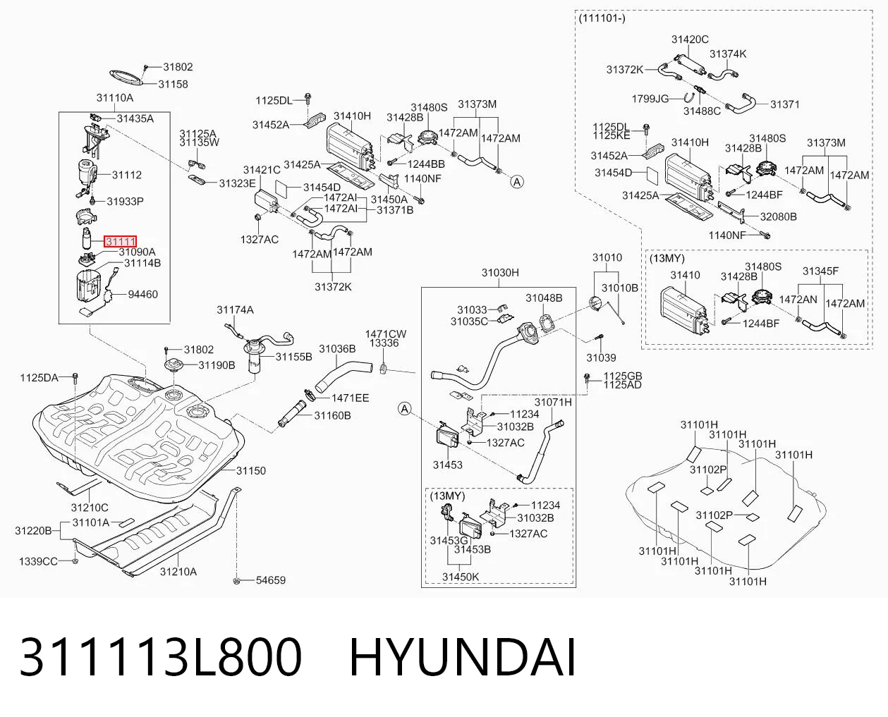 311113L800 Hyundai/Kia Elemento de turbina da bomba de combustível