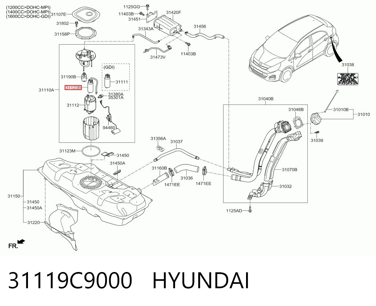 31119C9000 Hyundai/Kia Módulo de bomba de combustível com sensor do nível de combustível