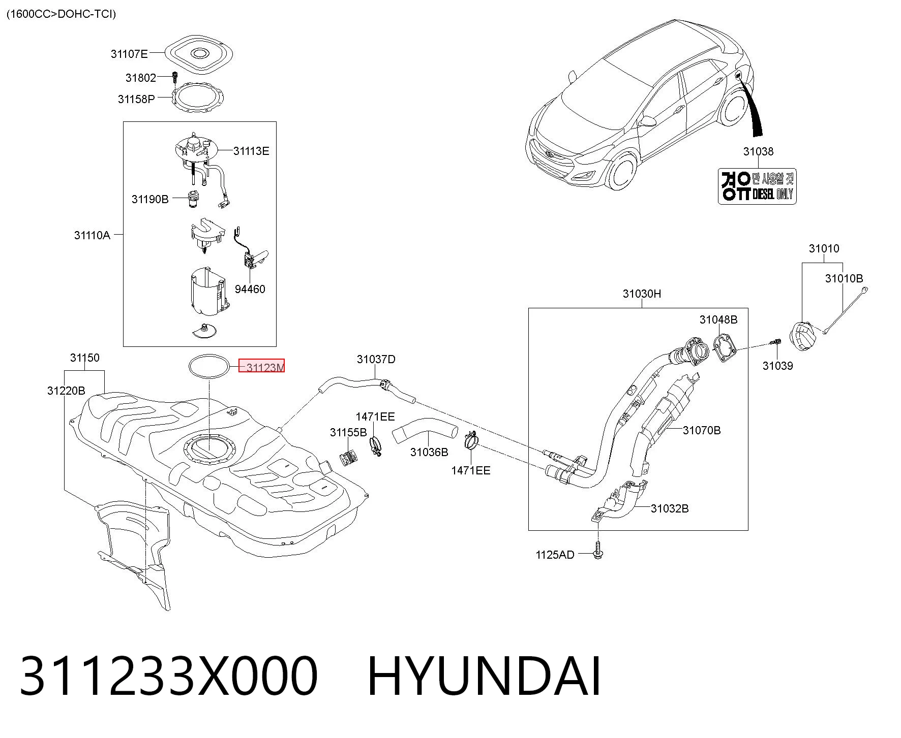 311233X000 Hyundai/Kia Vedante de sensor do nível de combustível/da bomba de combustível (tanque de combustível)