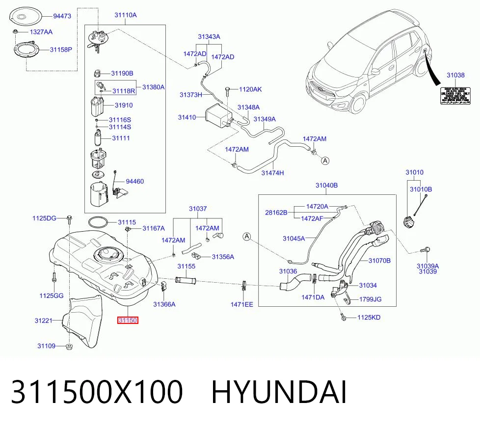 Tanque de combustível para Hyundai I10  PA