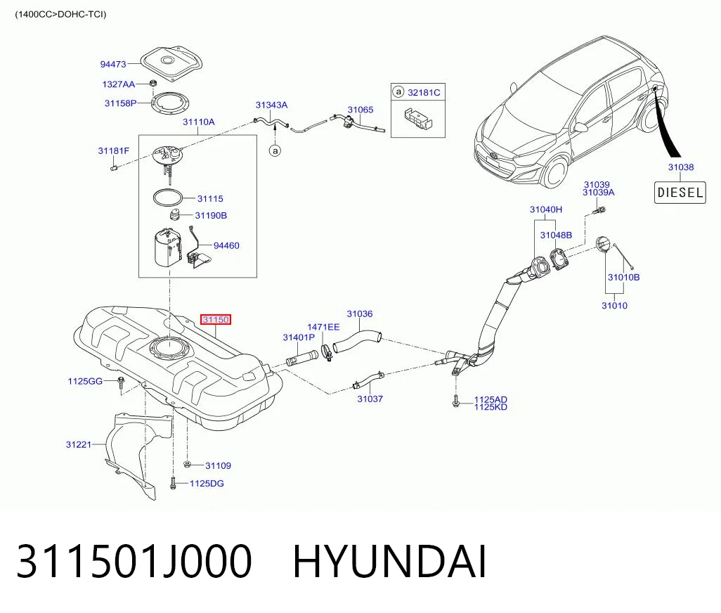 Tanque de combustível para Hyundai I20 PB